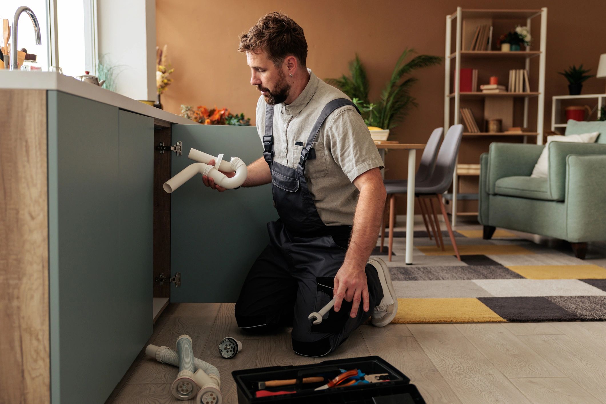 Professional plumber at work